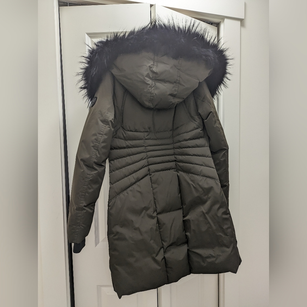 Rudsak muse down racoon fur trim long water resistant parka jacket, green, Small - Picture 3 of 11